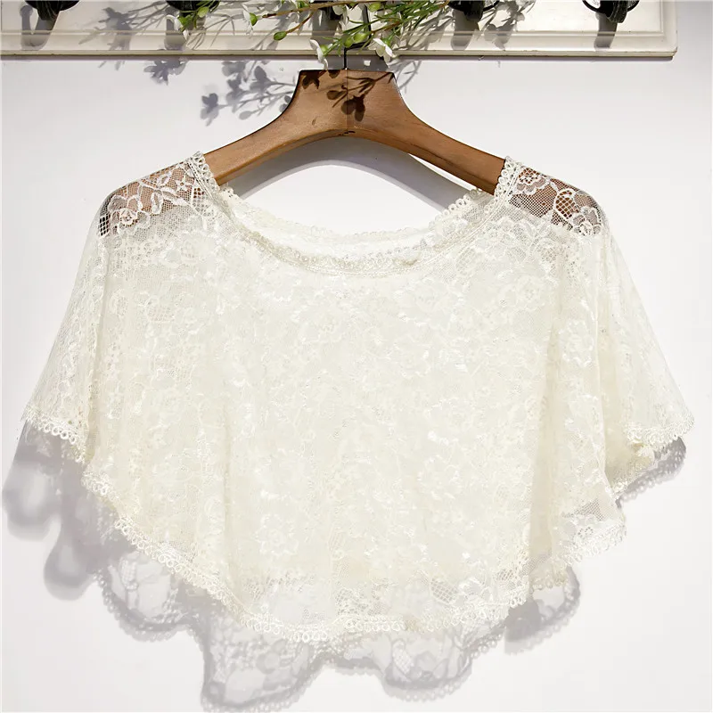 

Women's Spring Summer Double Lace Patchwork Champagne Mesh Pashmina Female Summer Sunscreen Lace Shawl Cloak R1502