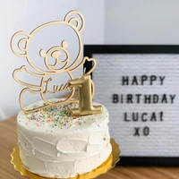 bear baby shower cake topper custom name wooen happy birthday bear cake topperpersonalized party cake decor supplies