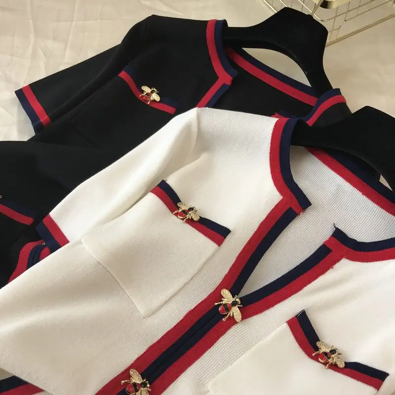 ALPHALMODA мода пчелы полосатый дамы элегантный короткий рукав вязание платье