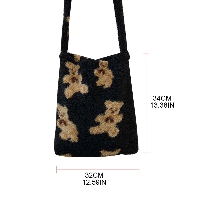 

Cute Plush Bear Pattern Women Crossbody Shoulder Bag Diagonal Messenger Casual Daily Wear Purse Large Capacity Money Clutch QXNC