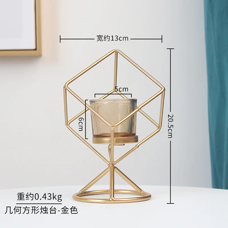 Железный геометрический скандинавский подсвечник черный металлический