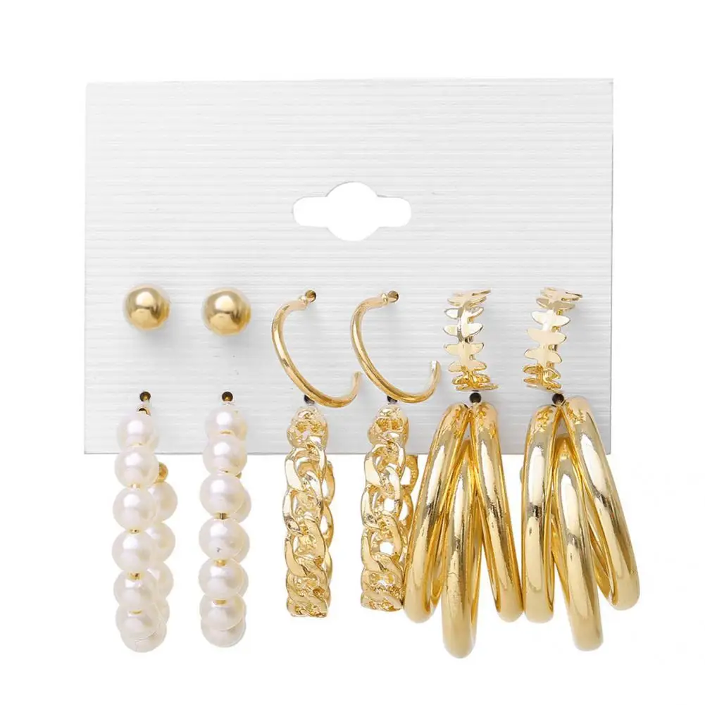 

1 Set Earrings Geometry Jewelry Decoration Round Shape Imitation Pearls Hoop Earrings Hoop Earrings for Daily Wear