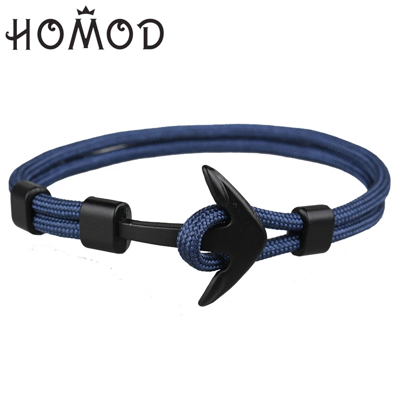 HOMOD, новинка, модные черные браслеты с якорем, мужские очаровательные веревки для выживания, цепь-Паракорд, браслет, Мужская обертка, металлические спортивные крючки - Окраска металла: AA0078-10