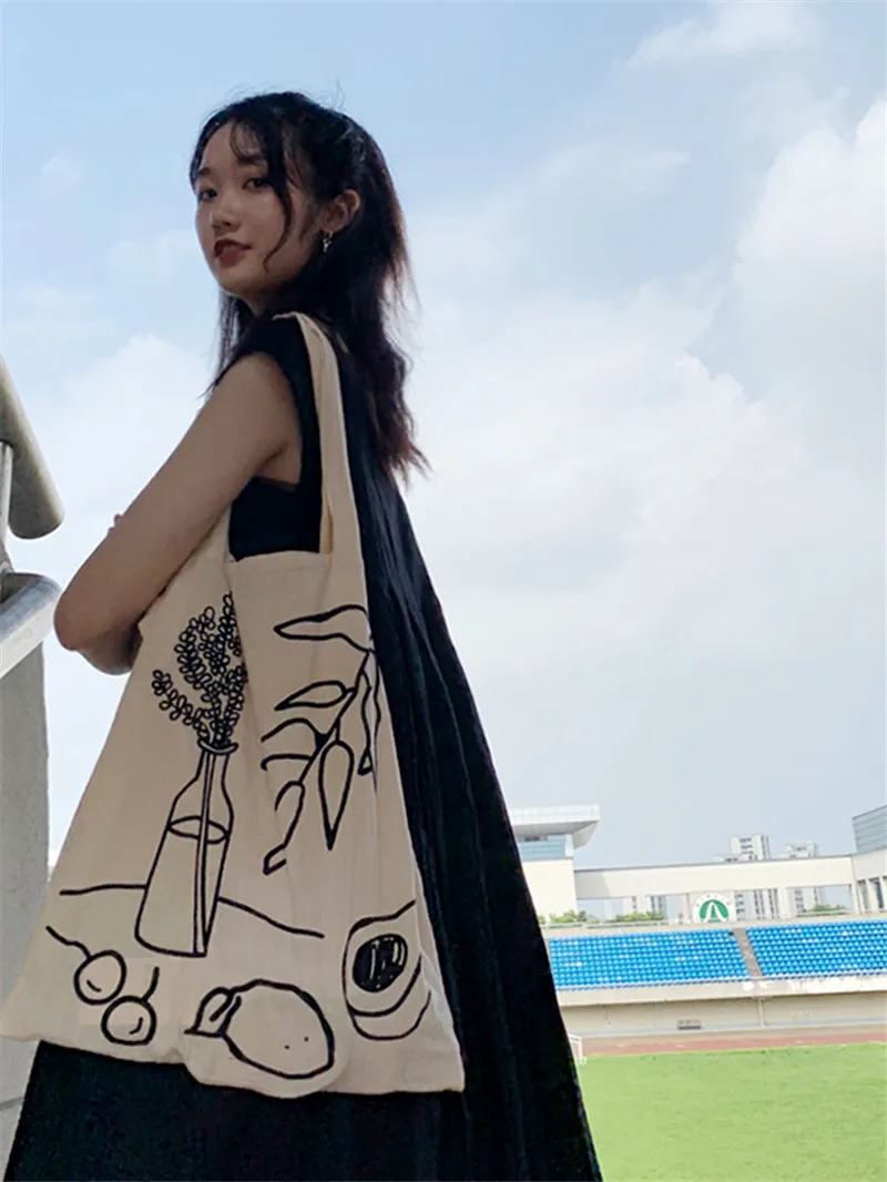 Холщовая Сумка тоут на плечо для женщин большая сумочка покупок с художественным