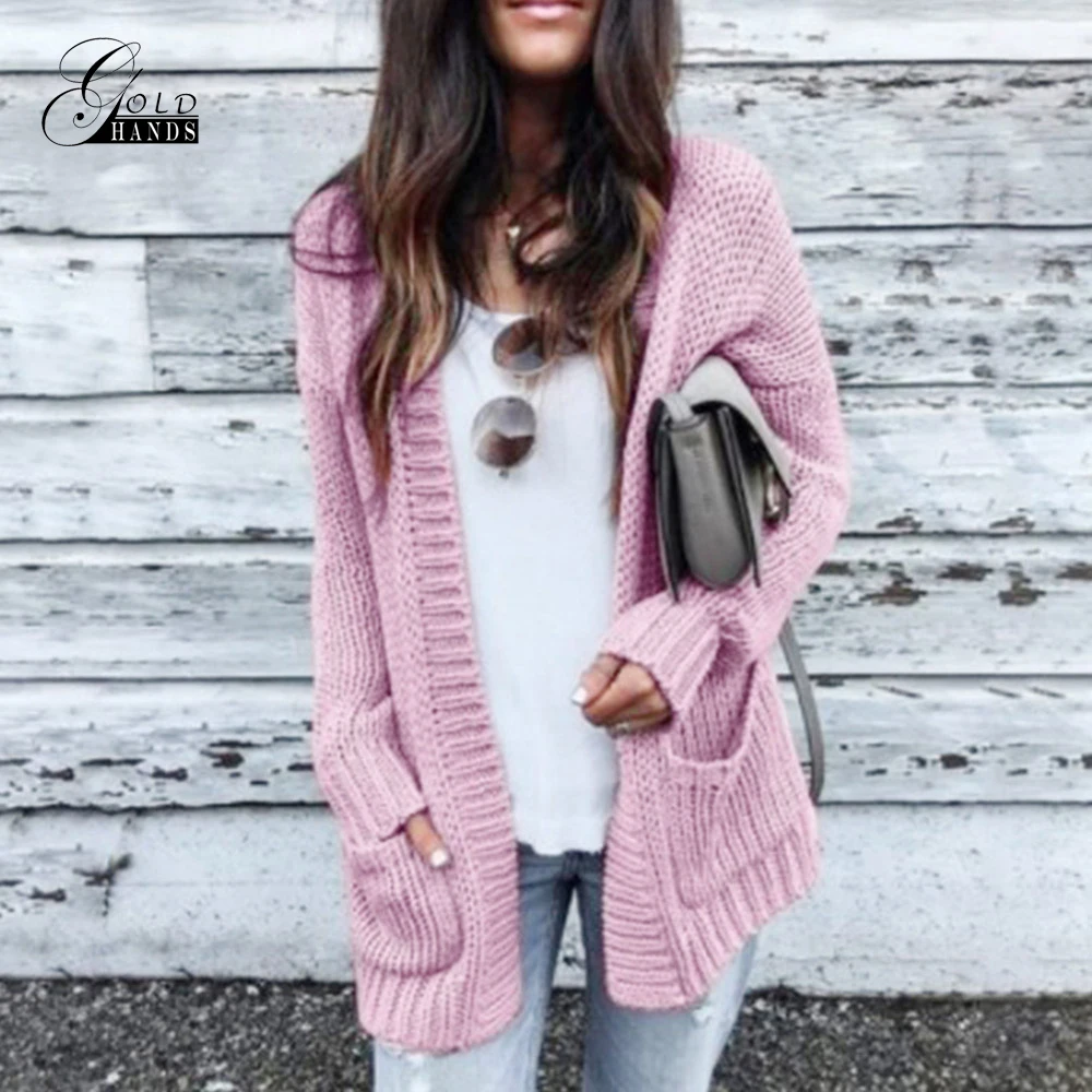 Золотые руки 2019 Зима Осень Твердые Карманы шерстяной кардиган женский