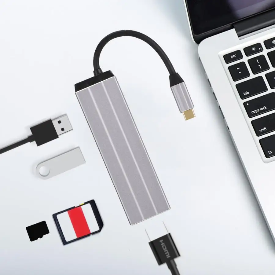 Док-Станция HDMI 6 в 1 Type-c TF + безопасная цифровая карта памяти USB2.0 USB3.0 Стандартная