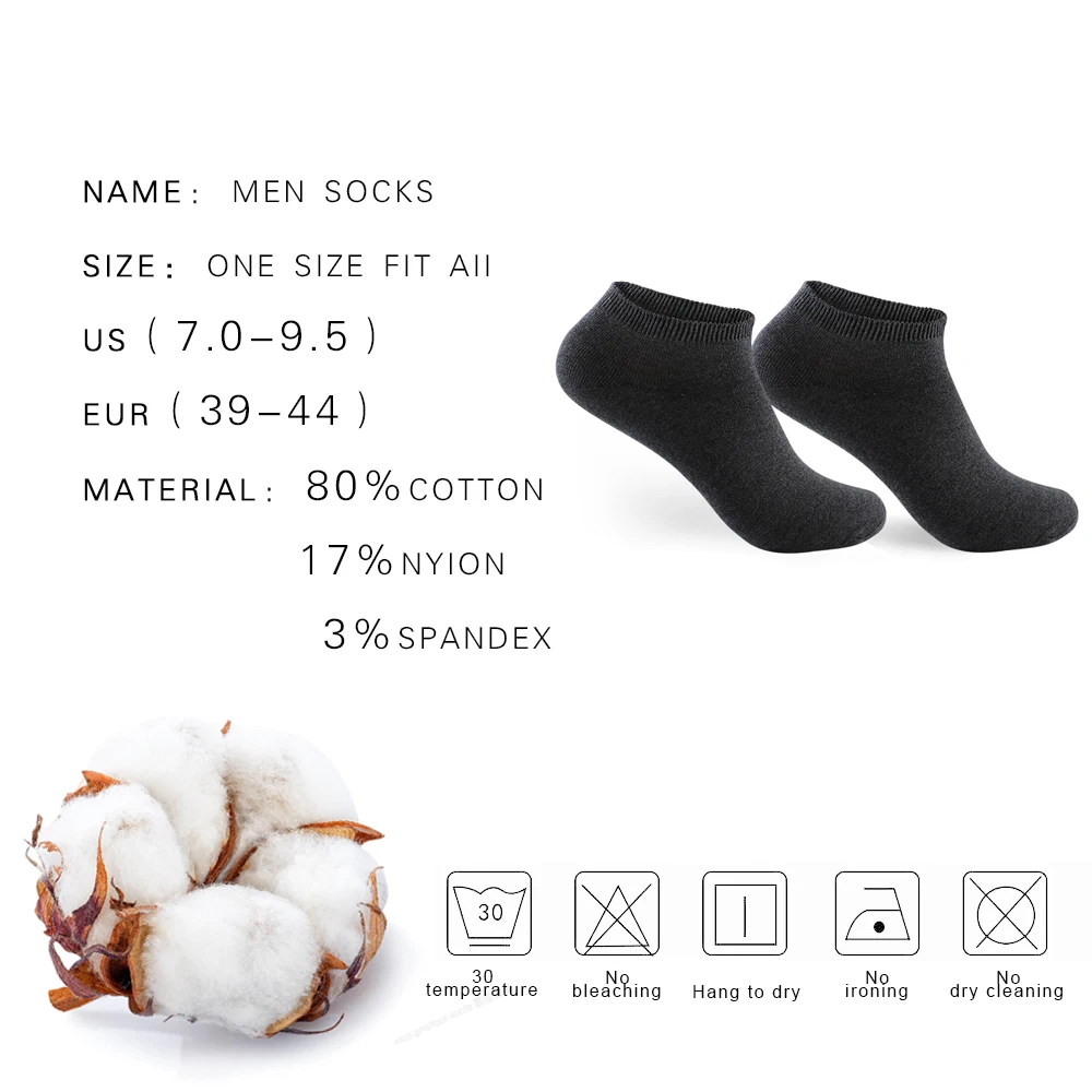 

10 Pairs Summer Breathable Thin Short Socks 100% Cotton Deodorant Men's High Quality Sports No Show Black Ankle Socks For Man