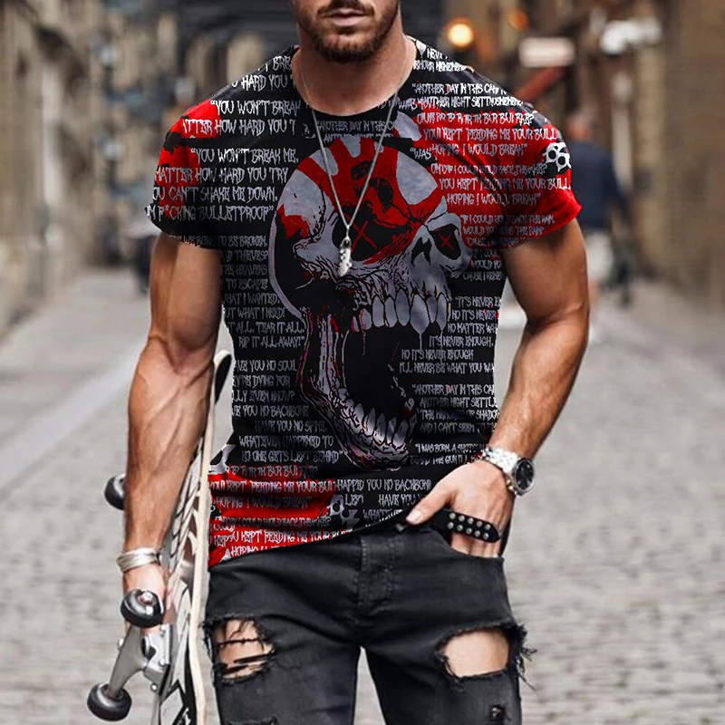 

Personality 3D Printing Men's T-Shirt Skull Pattern for Men Demon Streetwear Handsome O-Neck Short Sleeves Casual Tshirt Top Tee