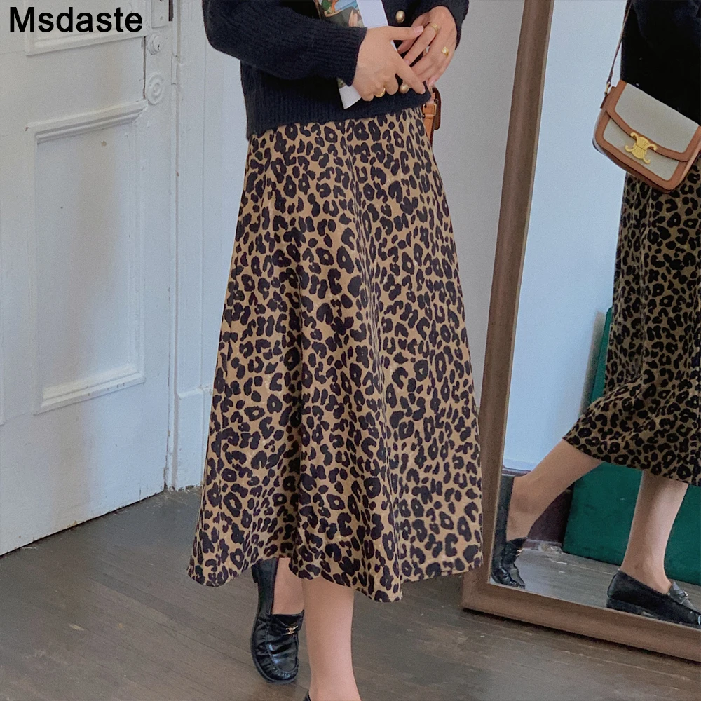 

Женские юбки с леопардовым принтом в винтажном английском стиле, высокая талия, Женская юбка средней длины, шерстяная женская новая осенне-...