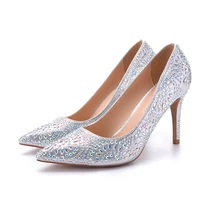 autumn new pointy water diamond wedding shoes fine heel sexy crystal bride shoes heel shallow female
