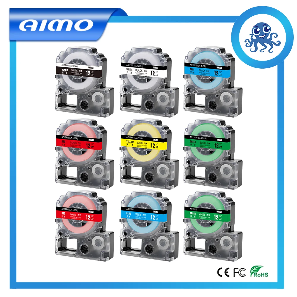 AIMO 1 шт. этикетка лента совместимая Epson SS12KW LC 4WBN 12 мм черный на белый принтер