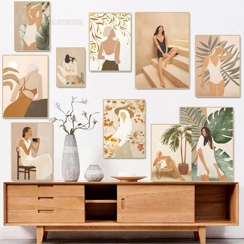 

Nordic Style Home Decor Wall Art Abstract Figure Poster Huang Le Woman Canvas Painting Fashion Home Decoration for Living Room