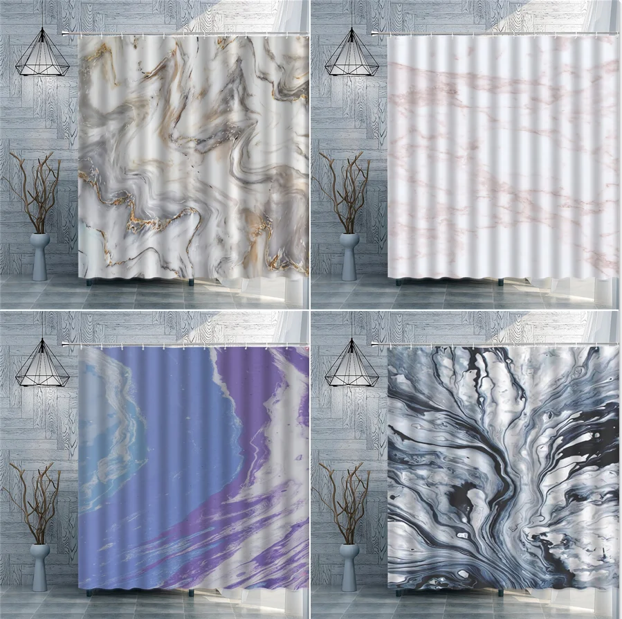 

Marble Printing Shower Curtains Modern Simplicity Polyester Cloth Home Bathroom Decoration Waterproof Screen With Hooks Washable