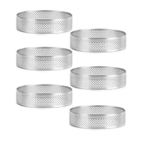 6 pack stainless steel tart rings heat resistant perforated cake mousse ringcake ring moldround cake baking tools