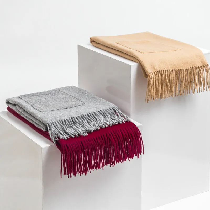 Wool Shawl Women Cloak Female Warm Thick Long Scarf Multifunction Pashmina Winter Warp Outdoor Adult Fashion Solid Poncho |