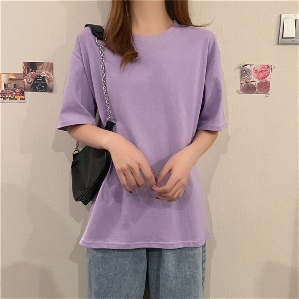 

Korea Loose Short Sleeve Tshirt Summer Solid All Match T Shirt Top Women Fashion Casual T-shirt Tee Female Camisas Mujer