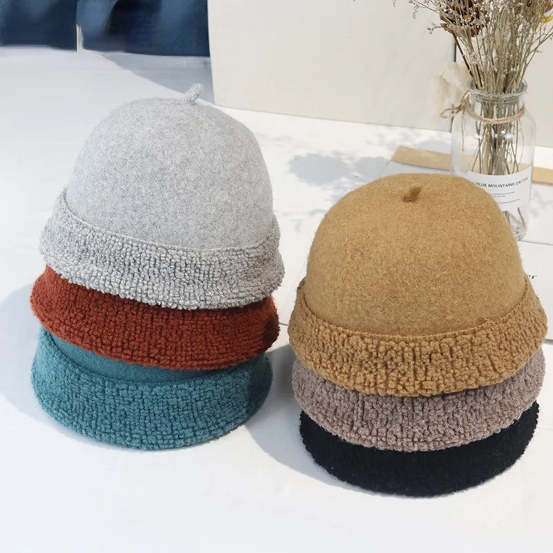 

Шапка женская в стиле ретро, плюшевая в стиле хип-хоп, облегающая Шапка-бини в Корейском стиле, в стиле дыни, в стиле ретро, Осень-зима