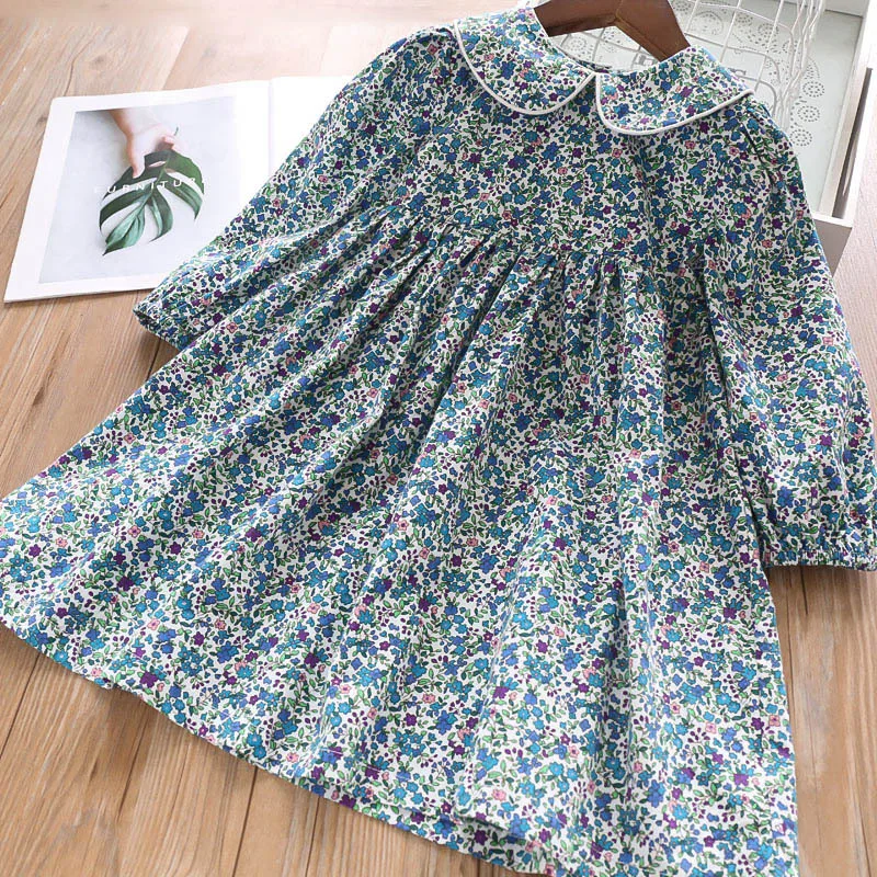 Humor Bear Girls Floral Dress  NEW Baby Girls Dress Party College Style Lapel Princess Dress Fashion Kids Children Clothing