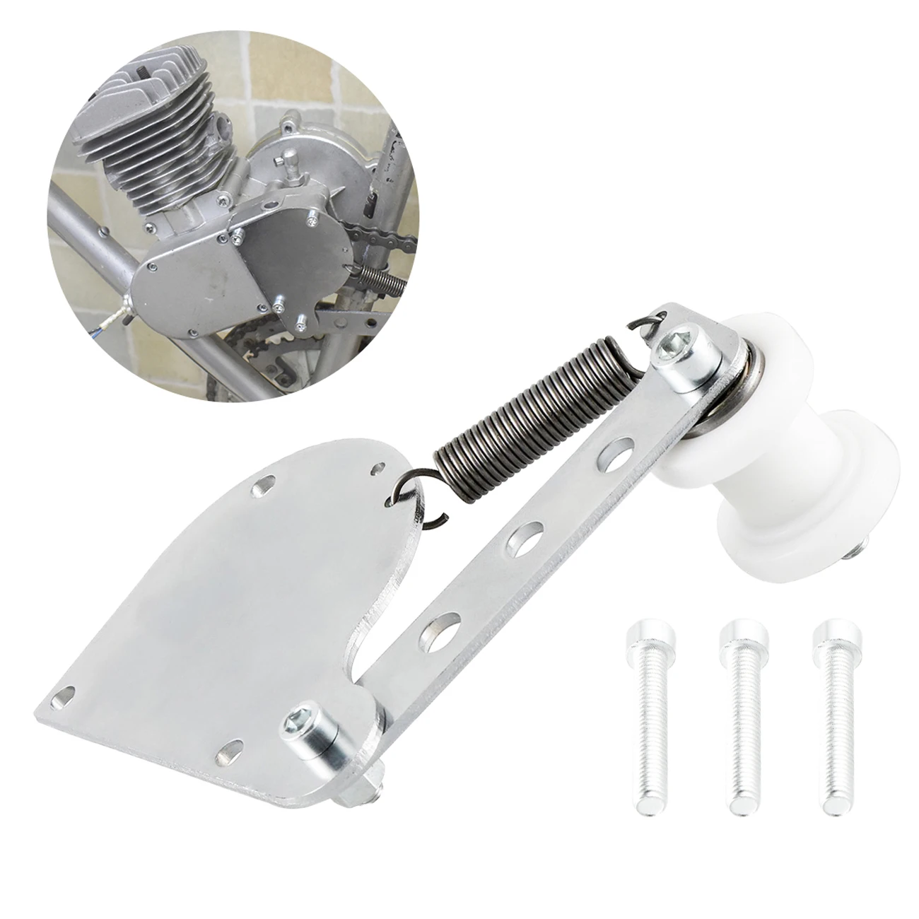 

Spring Loaded Chain Tensioner Fit 49cc 66cc 80cc 2 Stroke Engine Motorized Bicycle Silver and Black Chain Tensioner Kit