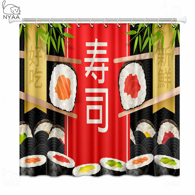 

Sushi Cartoon Japanese Culture Food Shower Curtains Bath Decor Curtain Waterproof Polyester Fabric Bathroom Accessories
