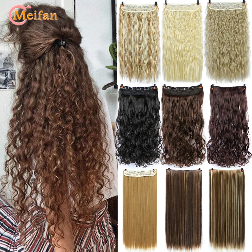 MEIFAN длинные прямые/кудрявые клипсы в одном кусочке синтетические волосы