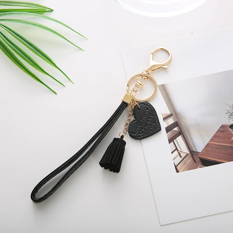 

Fashion Heart Key chain PU LeatherHolder Tassel Llavero Jewelry Gift Charm Porte Clef Women Jewelry AcessoryEH133