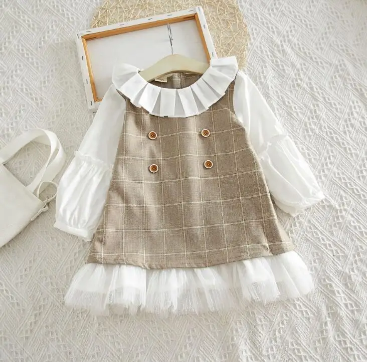 2019 Fall Children Girls Elegant Plaids Mesh Dresses Princess Fashion Clothing 5 pcs/lot Wholesale | Детская одежда и обувь