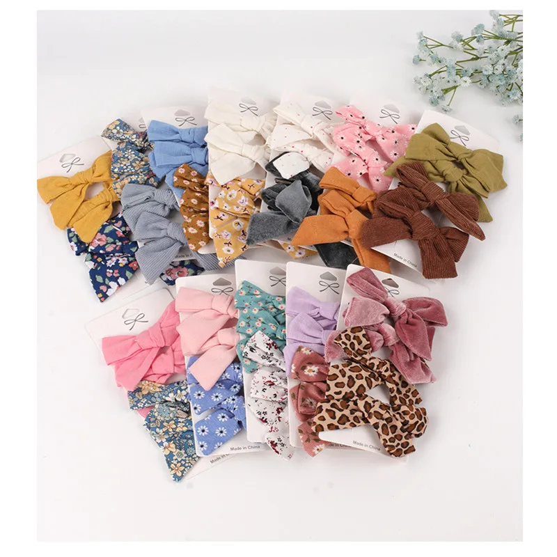 

4Pcs / Set Print Cotton Linen Hairpin Cute Bow BB Clip Girl Hair Accessories Factory Direct Sales