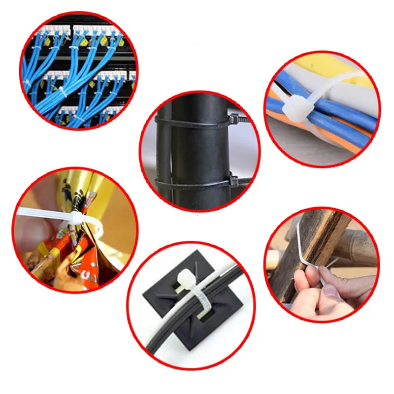 Самоблокирующийся пластиковый нейлоновый галстук 100 шт. черный кабельный