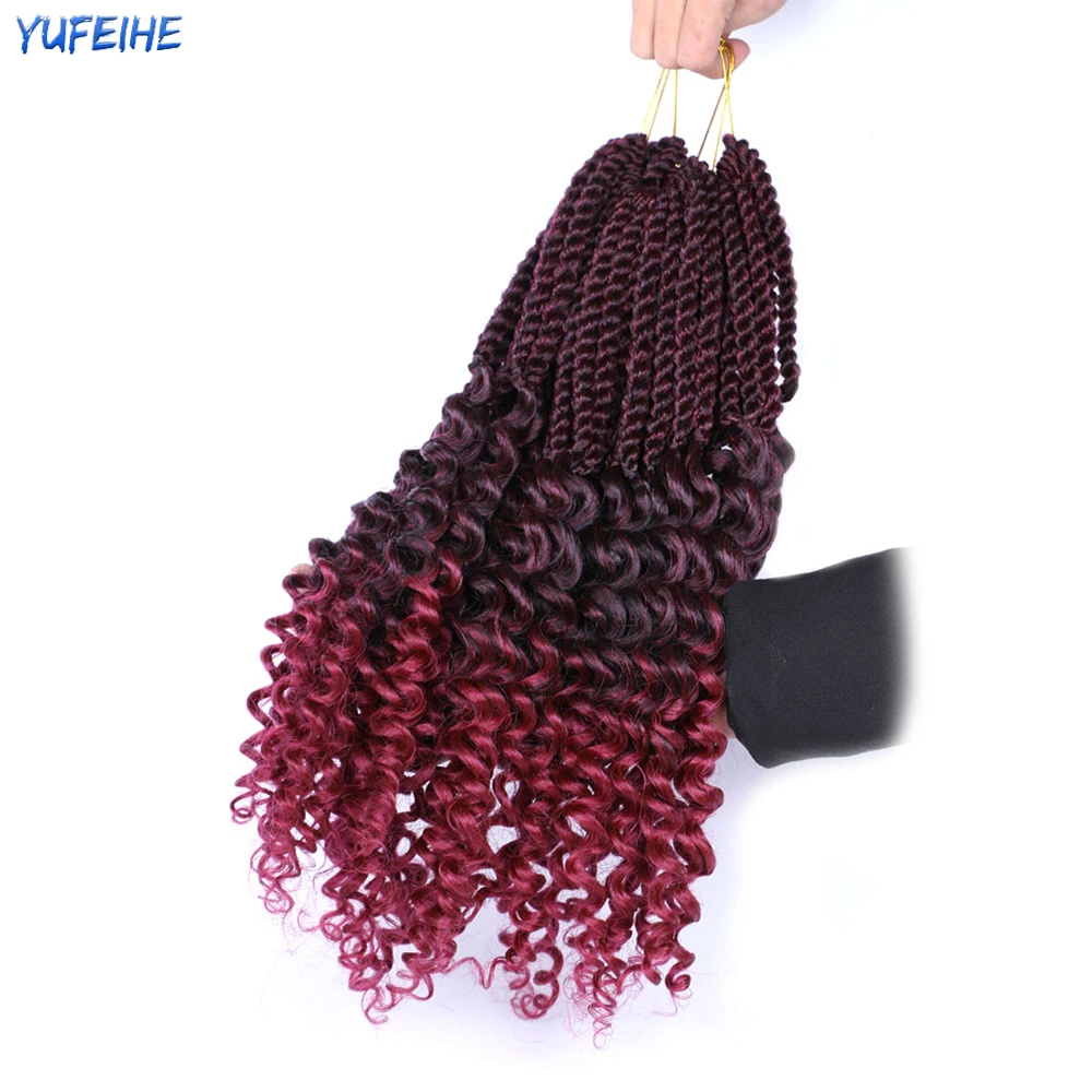 

Ombre Senegalese Twist Crochet Hair Braid 18'' Senegal Braids With Curly Ends Pre Stretched Synthetic Braiding Hair Extensions
