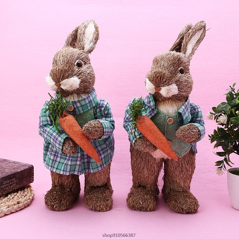 

2pcs Cute Straw Rabbits Bunny Decorations Easter Party Home Garden Wedding Ornament Photo Props F4 21 Dropshipping