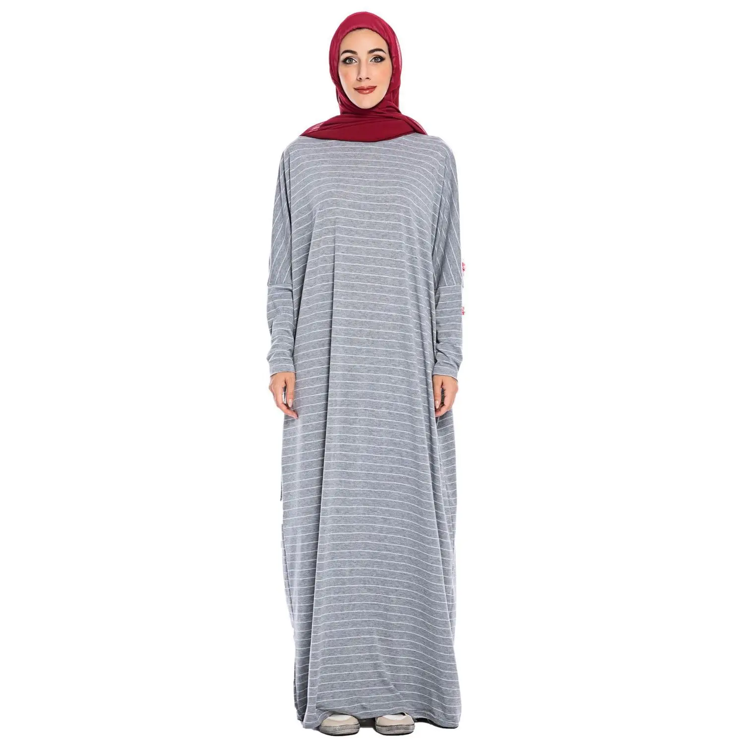 Платье Макси женское длинное в мусульманскую полоску абайя кардиган кимоно