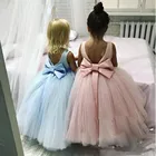 Платье с цветочным узором для девочек на свадьбу, Пышное Бальное Платье с Мягкая юбка из фатина для девочек, праздничное платье с бантом и лентой для причастия
