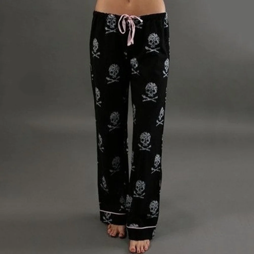 Women Pants Casual High Waist Palazzo Leggings Trouser Wide Leg Long Pants Palazzo Trousers Skull Printed Pajama Pants At Home