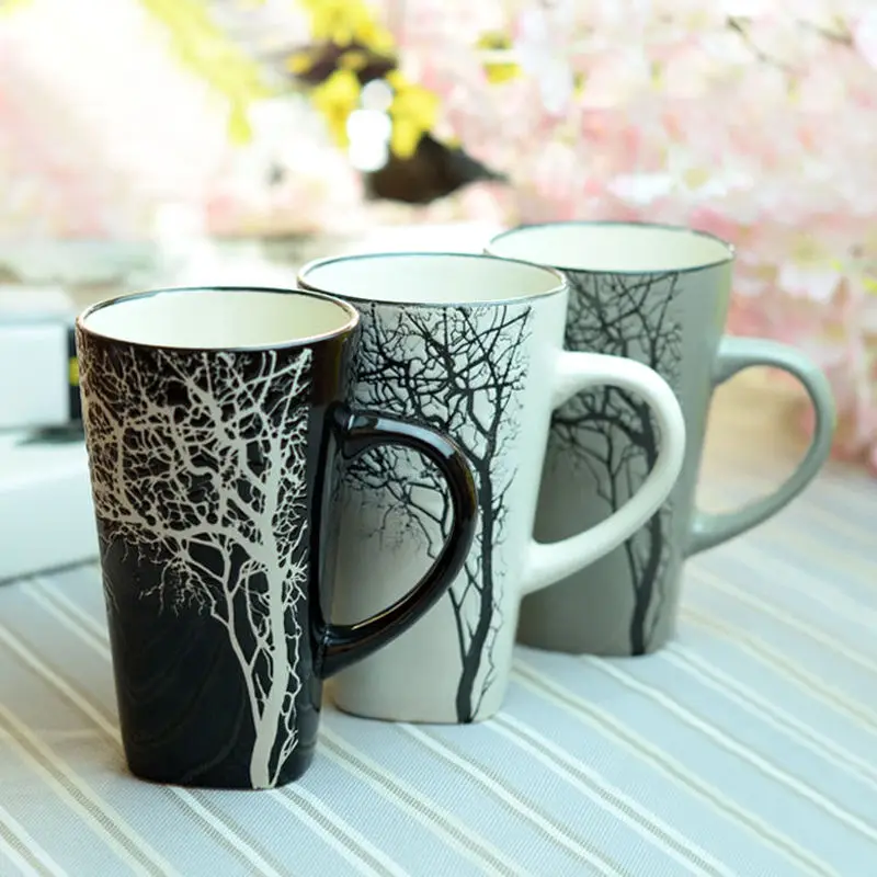 Простая керамическая чашка для воды большая емкость кружка с ложкой крышкой