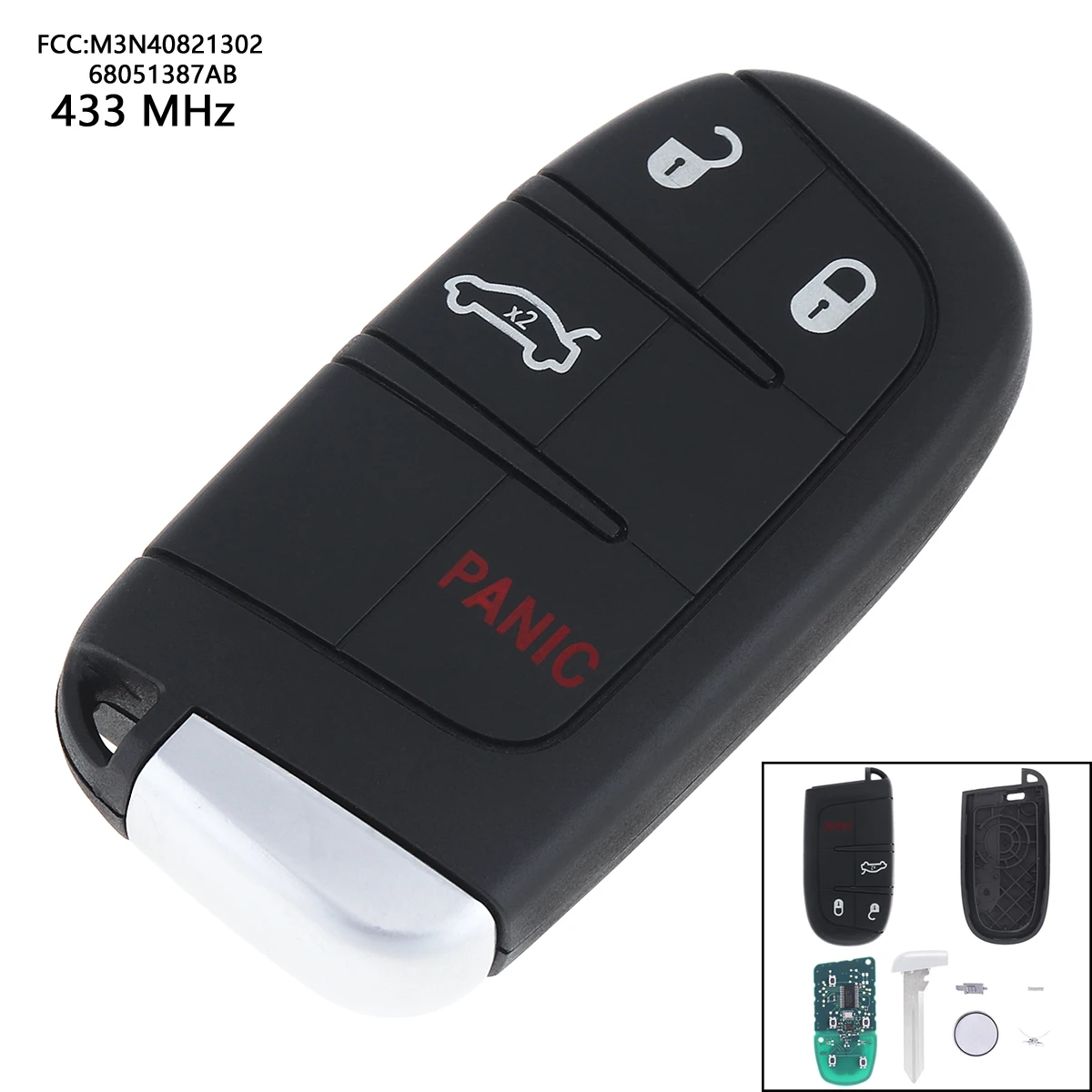

433MHz Keyless Uncut Blade Flip Remote Car Key Fob Shell Case Transmitter Push Start Fobik 68051387AB M3N40821302 for Dodge