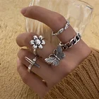 Набор колец в стиле панк с цветами и бабочками для женщин, винтажные регулируемые аксессуары в стиле панк и змеи для девочек, модные украшения, новинка, трендовые