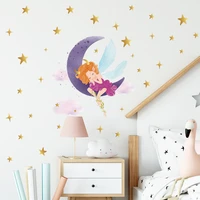 moon girl stars and clouds good night wallpaper childrens room kindergarten home wall decoration wall stickers self adhesive