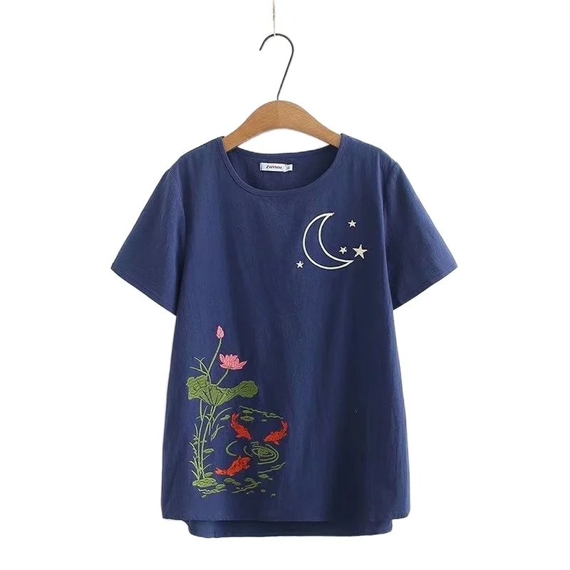 

Plus Size XL-4XL Women's Floral Embroidery T-shirt Short Sleeve Summer Shirts Oversized A-line Tops