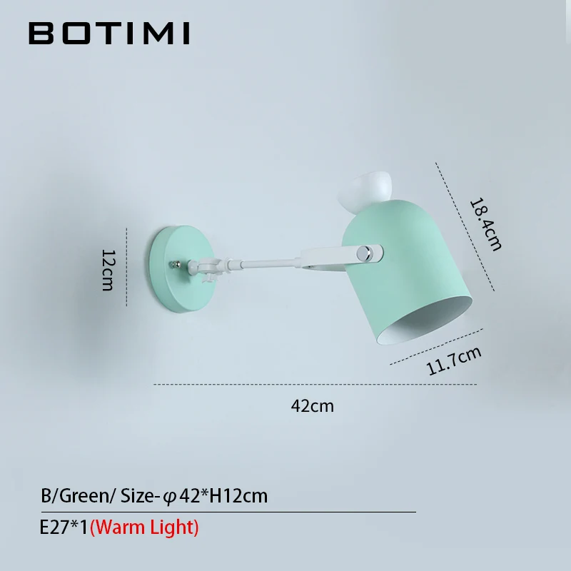 Spec-F-Green Современный светодиодный настенный светильник BOTIMI с металлическим абажуром для спальни, деревянные настенные бра для чтения, регулируемые прикроватные светильники - Цвет абажура: Spec-F-Green