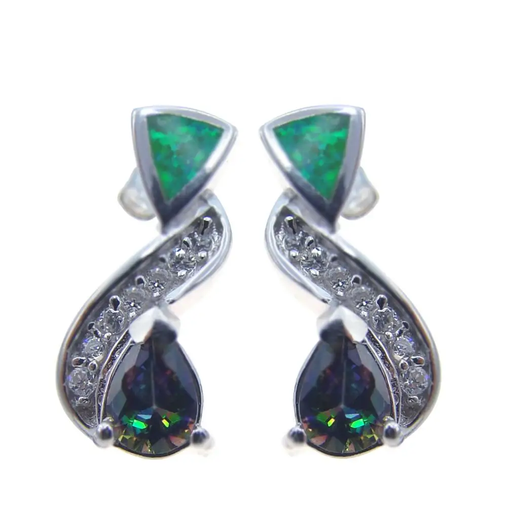 

New Arrival Green Opal & Rainbow Mystic Topaz Engagement Earrings 925 Sterling Silver Women Stud Earrings For Gift