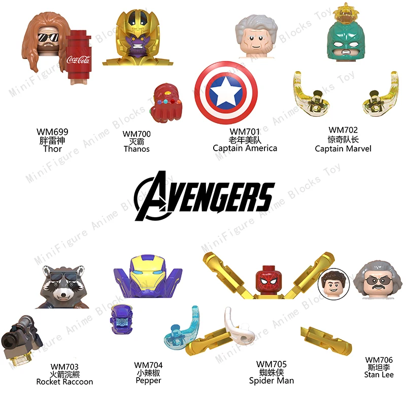 

Single Sale Movie TV Marvel Avengers Buliding Blocks Bricks Mini Action Figures Heads series Educational Kid Toys Birthday Gifts