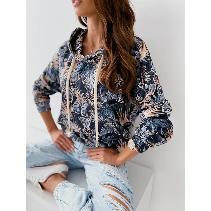 

Vintage Pattern Printed Long Sleeve Hoodies Women Autumn Winter Loose Hooded Sweatshirts Female 2021 Fashion Pullover Streetwear