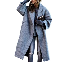 2021 winter new womens simple woolen material mid length coat fashion lapel long sleeve single breasted urban casual coat