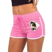 fashion shorts women high waist elasticated leggings push up gym training gym tights pocket cute cat printing short