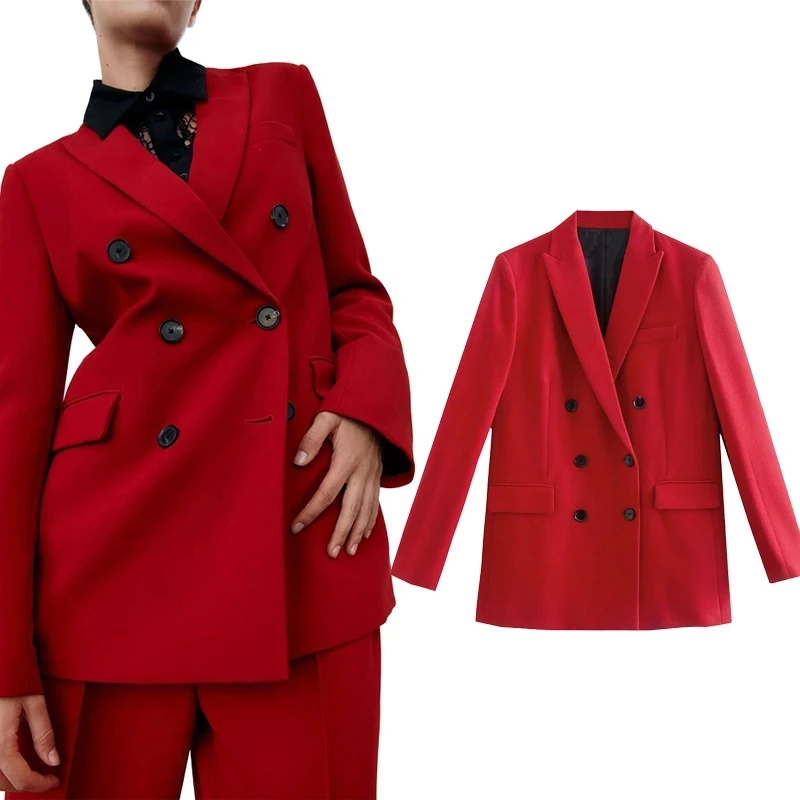 

Fashion Women OL Elegant Full Blazers And Jackets 2021 Fashion Autumn Double Breasted Notched Collar Coat Casual Tops