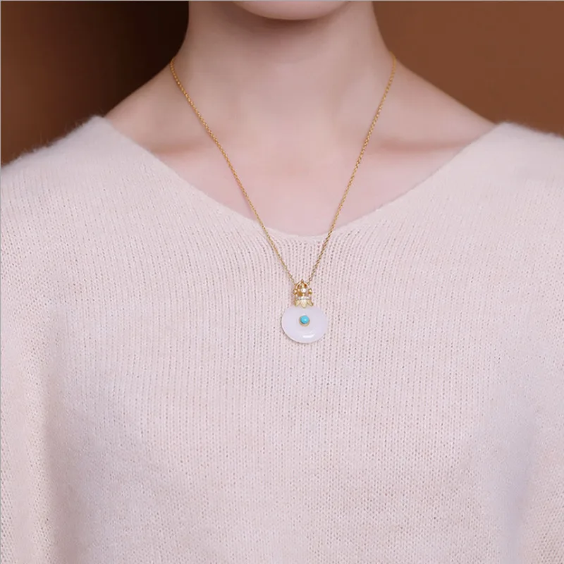 Uglyless этническая пин-An Peace пряжка подвески ожерелья для женщин натуральные