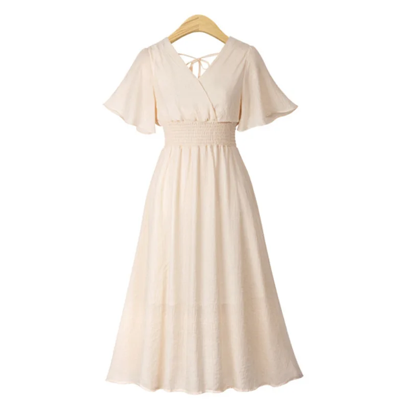 Женское летнее платье миди с v образным вырезом и оборками|Женские платья| |