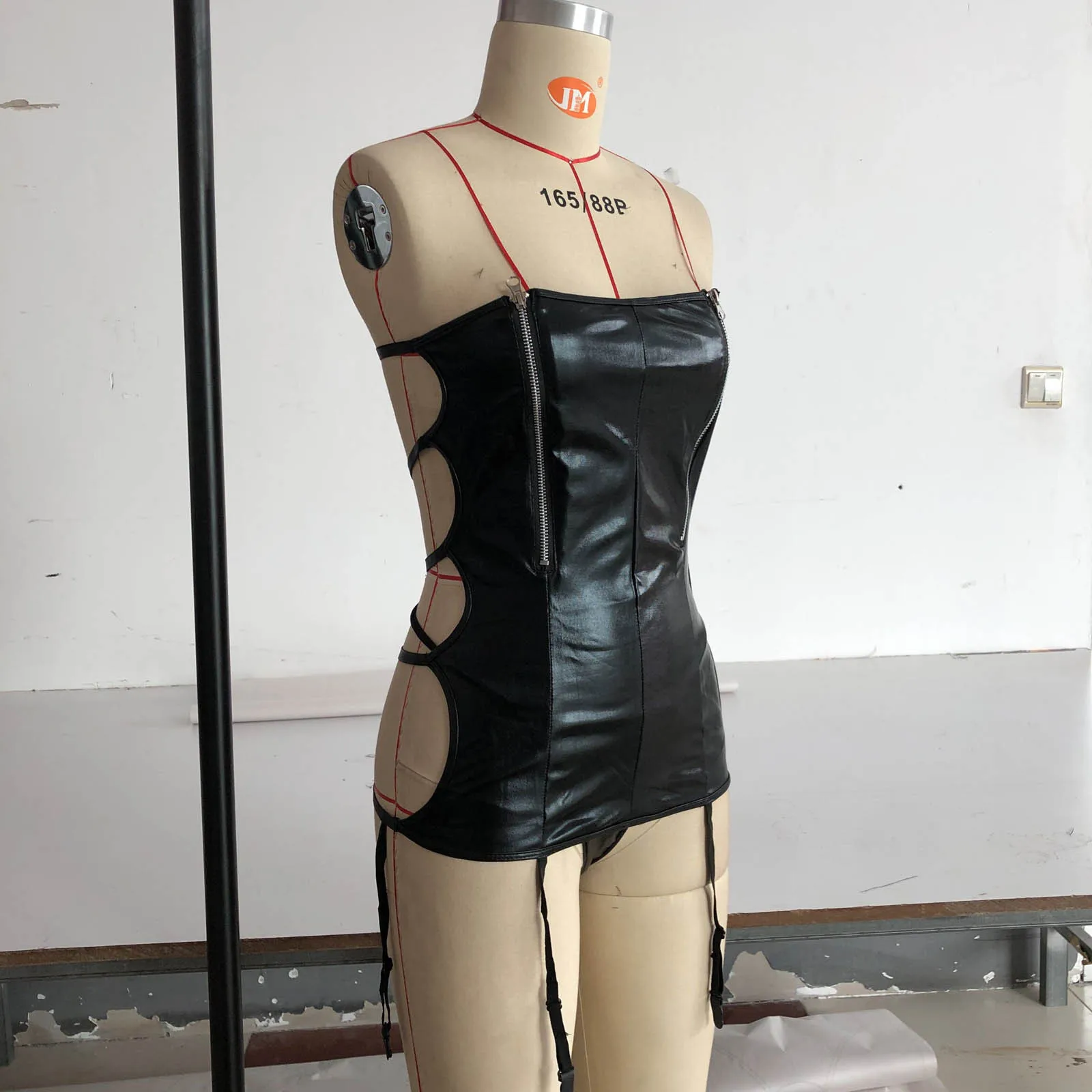 Эротическое сексуальное кожаное платье Женское боди с открытой спиной для секса