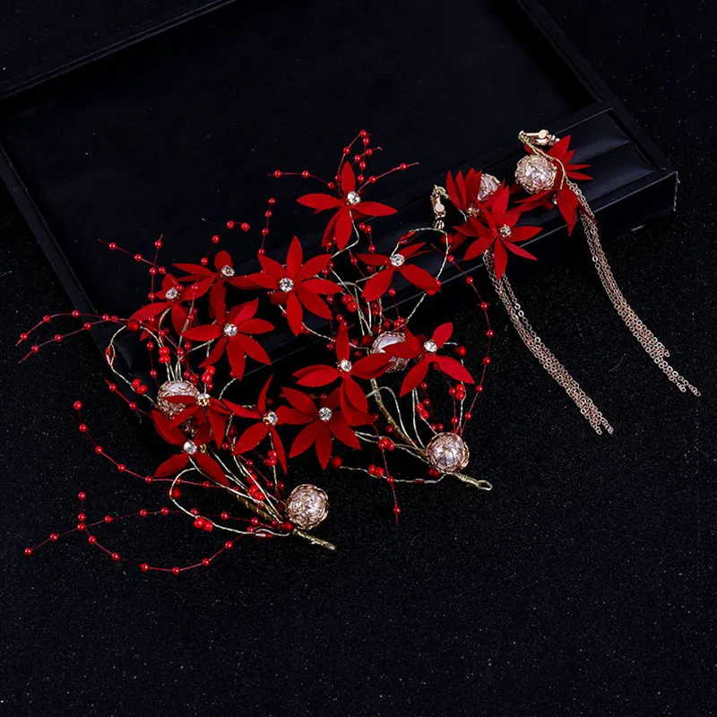 Комплект из жемчуга и сережек FORSEVEN красно золотистый комплект Жемчужной ленты с